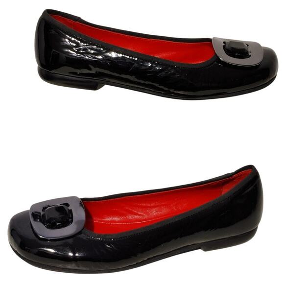 Amalfi by Rangoni Buckle Ballet Flats Round Toe Patent Leather Black Womens 7.5B - Picture 1 of 4